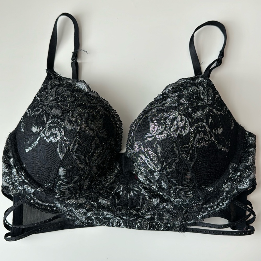 Black/Silver Lace PushUp Bra